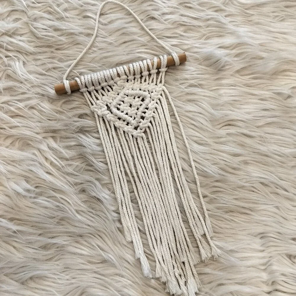 NWT 2pk Macrame Wall Hanging White Cord Wood Dowel